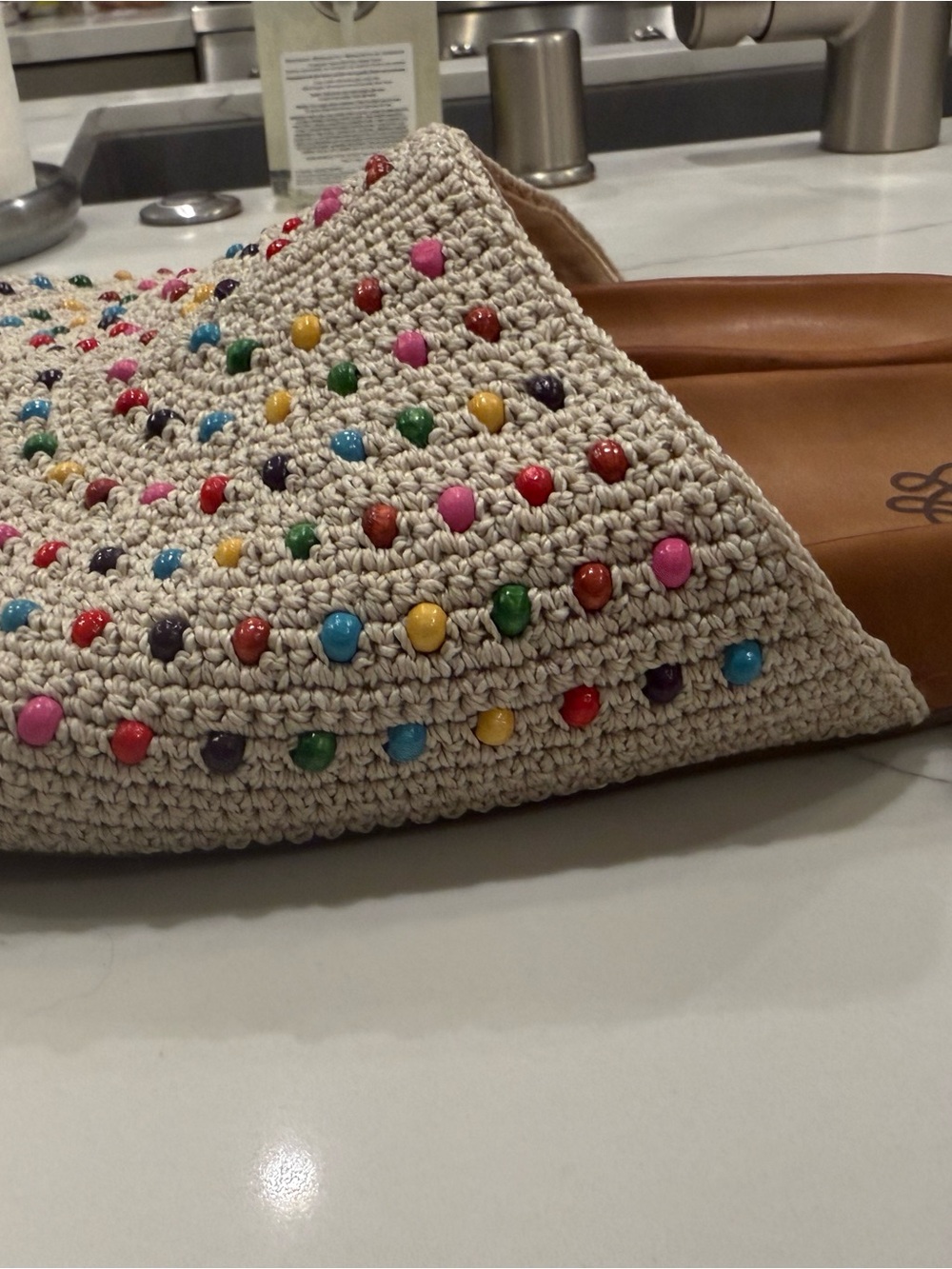 The Sak Crochet Slide Mules in Beige with Multicolor Beads, WORN TWICE‼️ - Picture 2 of 5